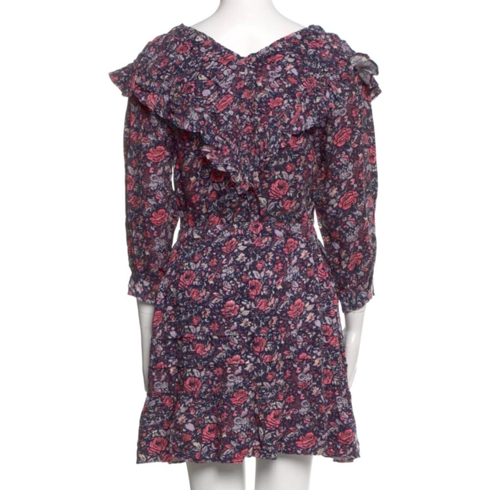 La Vie Rebecca Taylor Toile Flower Block Print Ruffle Trim Mini Dress S - Picture 7 of 10